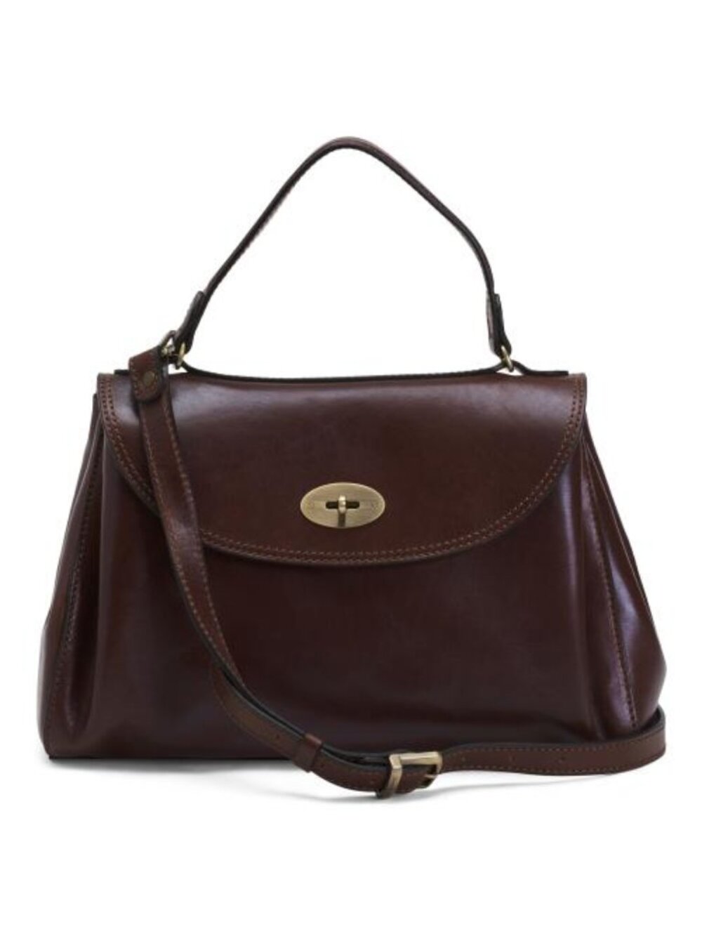 GIANNI CONTI Leather Single Hand Satchel With Flap And Turn Lock